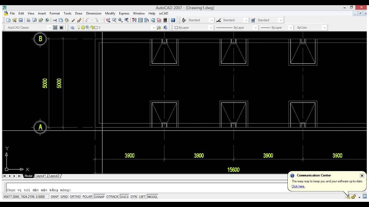 Vẽ móng đơn lệch tâm nhà phố sxcad