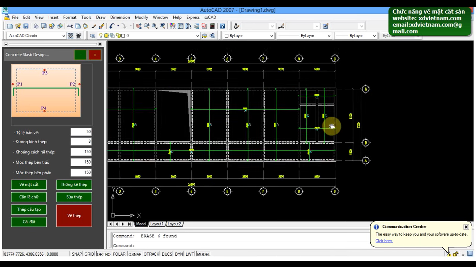 Vẽ mặt cắt sàn, thống kê thép trên AutoCAD thuộc phần mềm sxCAD