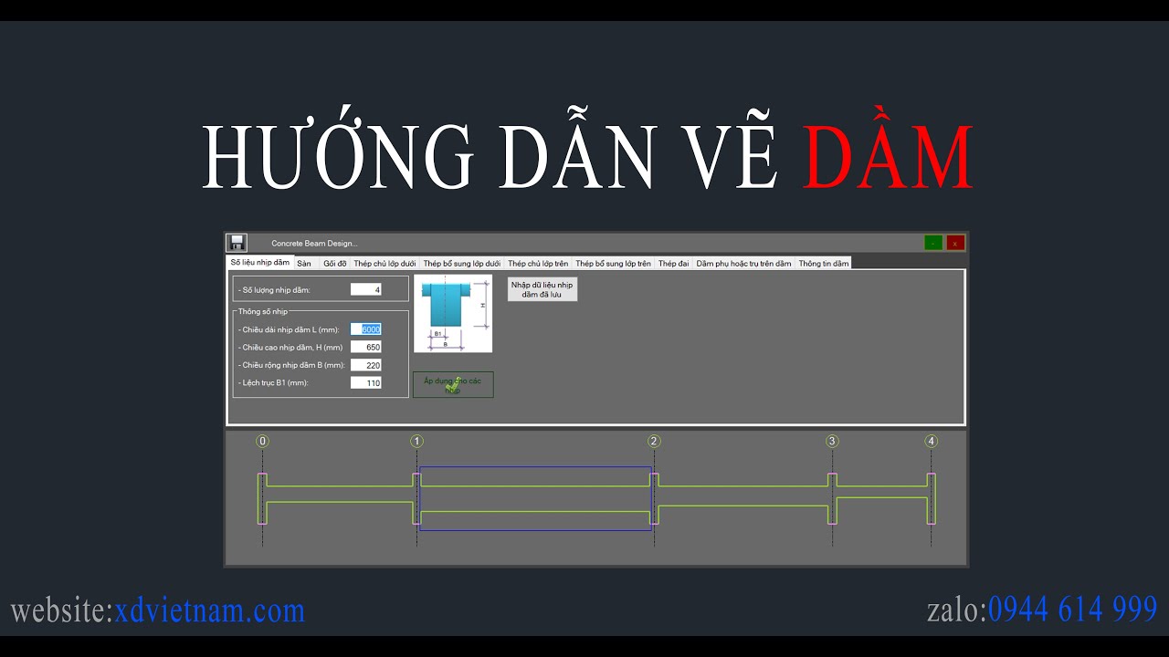 1. Thiết kế dầm, vẽ dầm + thống kê thép trên AutoCAD- Phần mềm sxCAD