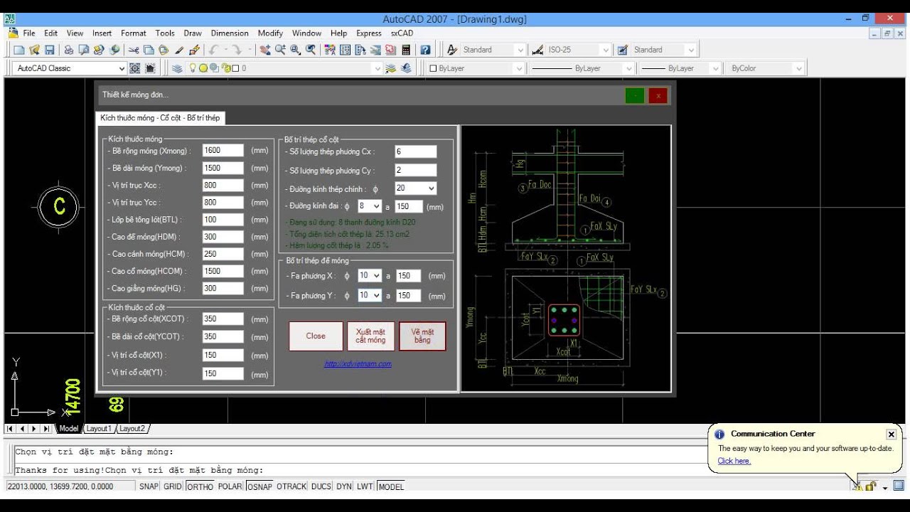 Hướng dẫn vẽ móng đơn, thống kê thép trên AutoCAD thuộc phần mềm sxCAD