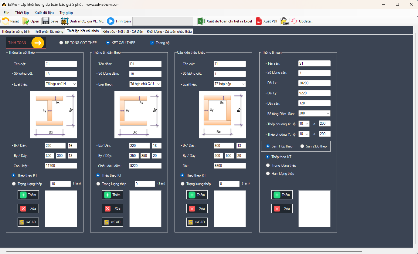 Phần kết cấu thép - Bước 4